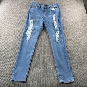 BQB Distressed Skinny Jeans Womens Juniors 15 Blue Excellent Shredded